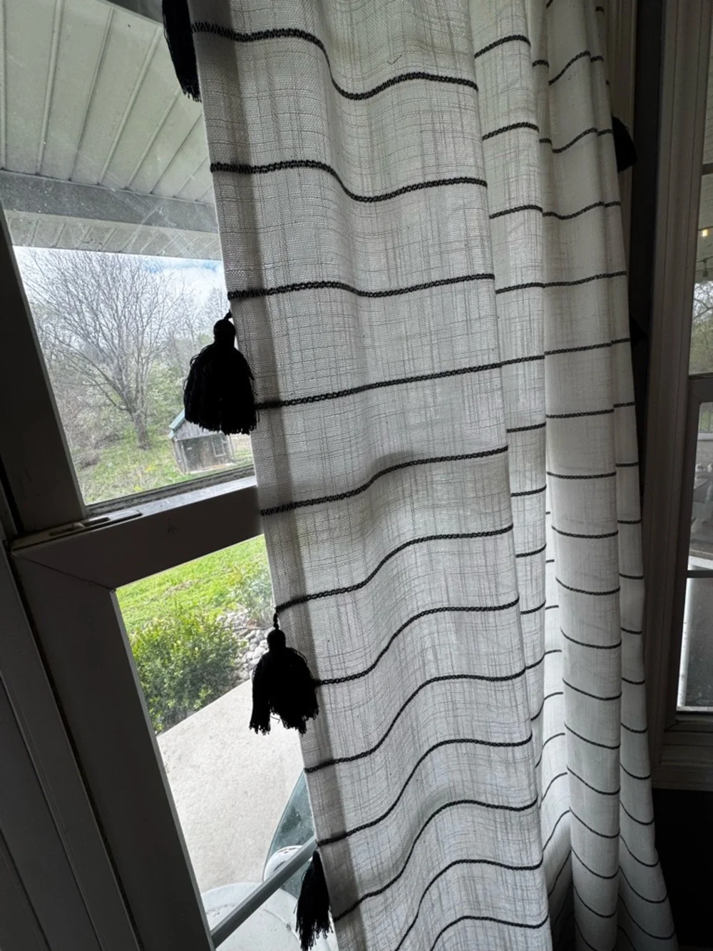 Opalhouse Contrast Stripe with Tassel Light Filtering Curtain Panel Ebony/White